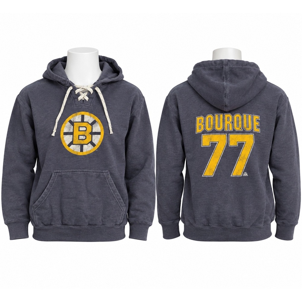 Vintage Boston Bruins Ray Bourque #77 Old Time Hockey Lace-Up Hoodie XXL